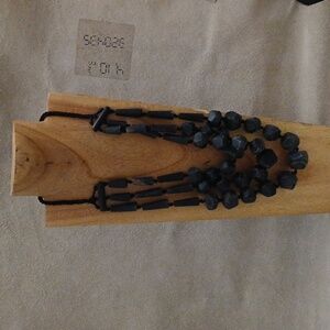 Handmade Black Distressed Beaded Horn Necklace 12" Made In Haiti NEW